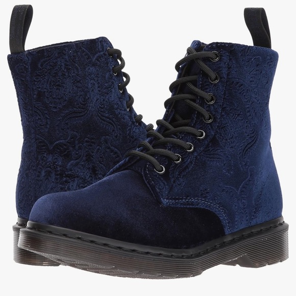 Dr. Martens Shoes - Dr Martens Blue Velvet 1460 Brocade Combat Boots Sz 7